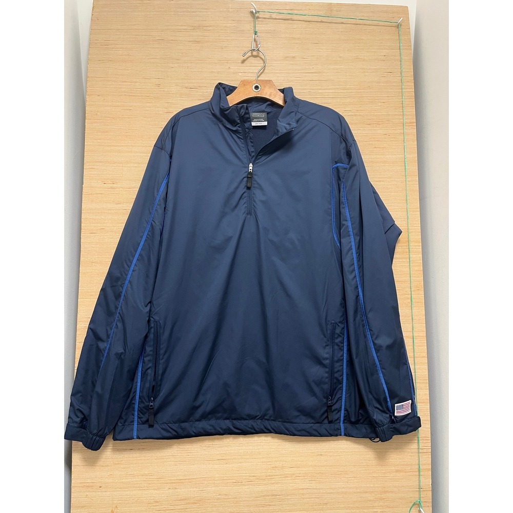 Nike‎ Golf Dri-FIT Pullover Jacket Navy Blue Zip Pocket USA Flag L